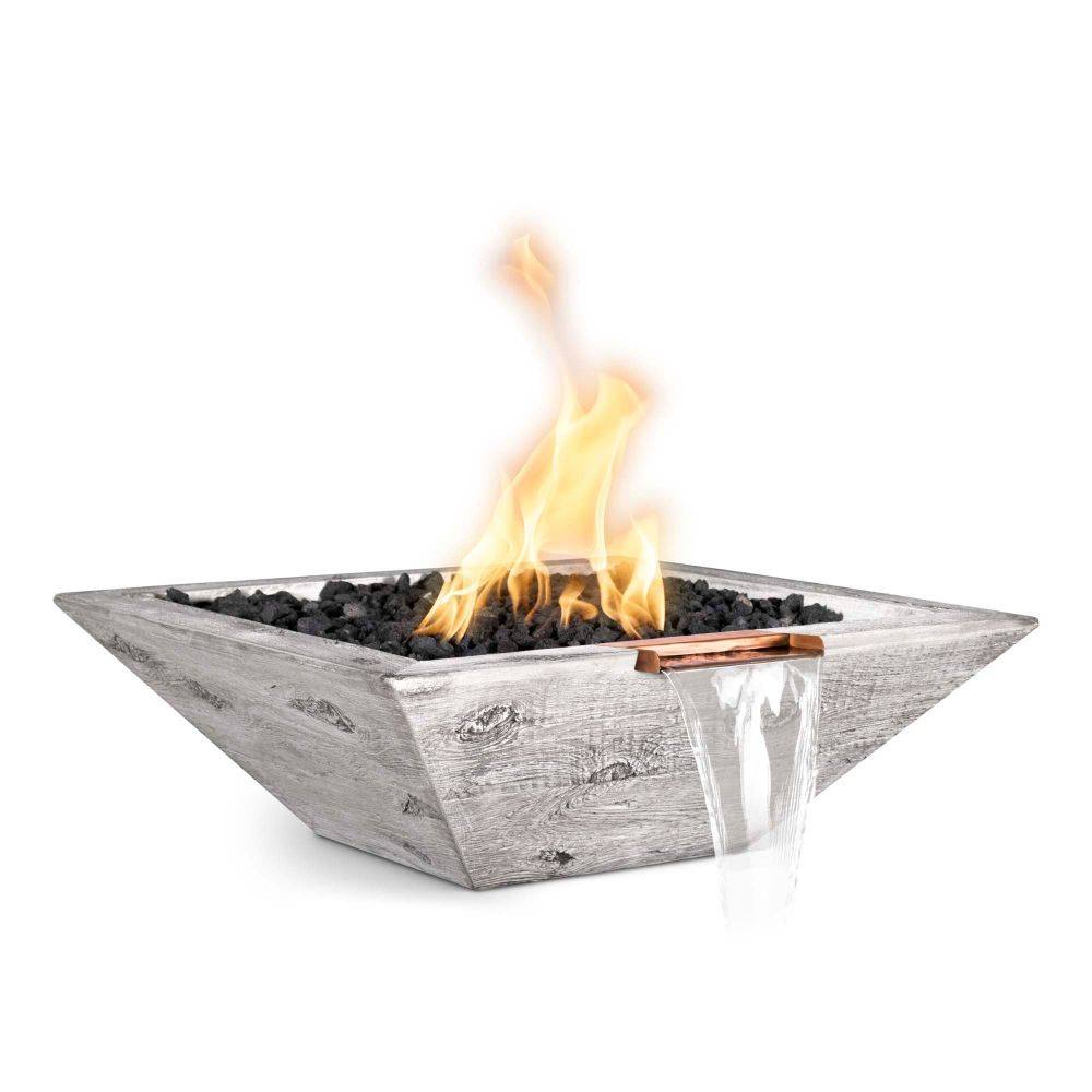 The Outdoors Plus OPT-30SWGFWE12V-EBN-LP 30" Maya Wood Grain Fire and Water Bowl - 12V Electronic Ignition - Ebony - Liquid Propane